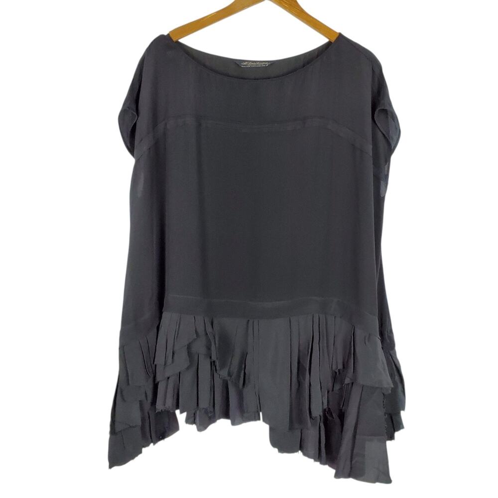 AllSaints Spitalfields 100% Silk Cap Sleeve Mona Dress Sz 8 Black Ruffle Vintage